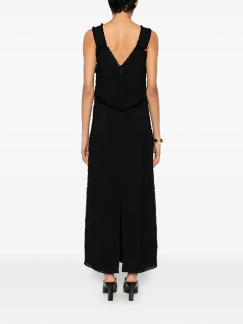 TOTEME frayed-edges V-neck midi dress - Black