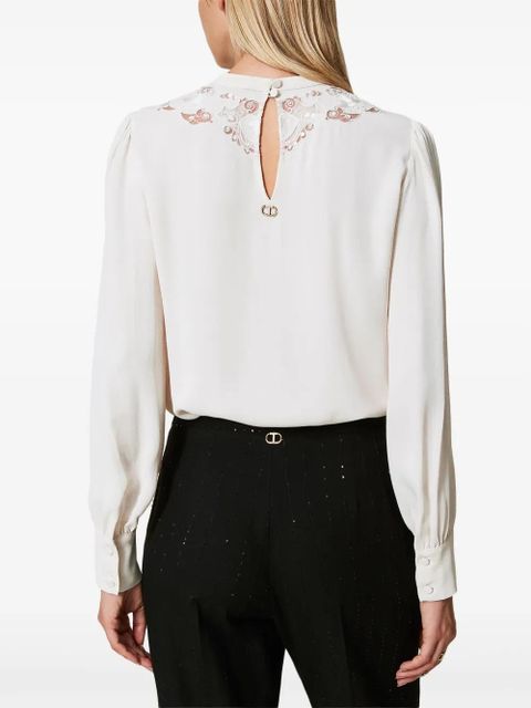 TWINSET floral-embroidered crepe blouse - White