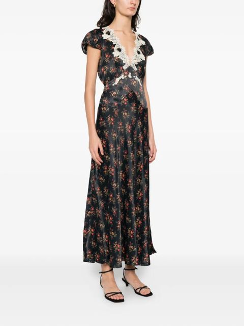 DÔEN Coraline lace flower midi dress - Black