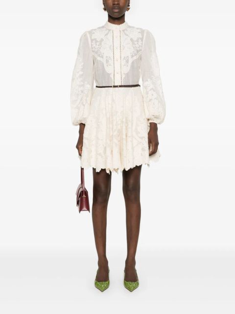 ZIMMERMANN Ottie floral-embroidered mini dress - Neutrals