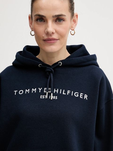 Tommy Hilfiger bluza damska kolor granatowy z kapturem z aplikacją WW0WW47832