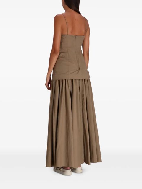 STAUD gathered-skirt slip midi day dress - Brown