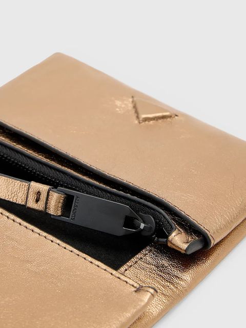 AllSaints portfel skórzany HARLUNA damski kolor złoty W205XD