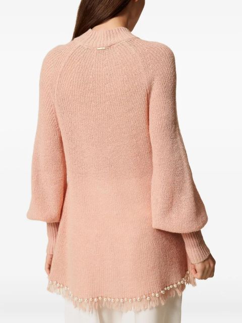 TWINSET fringes pearls turtleneck sweater - Pink