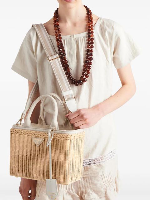 Prada medium Wicker Triangle-logo tote bag - Neutrals
