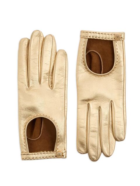 Valentino Garavani Vlogo Signature laminated nappa gloves - Gold - zdjęcie produktu nr 1