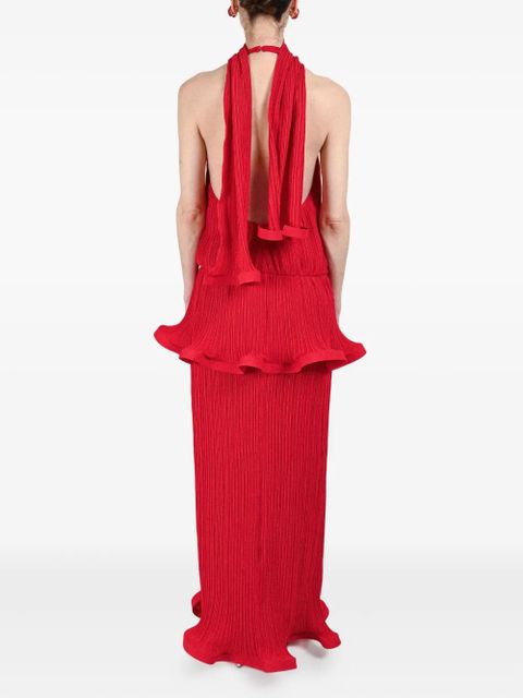 Rowen Rose pleated plunging-neck dress - Red