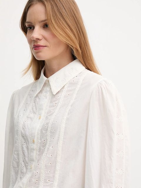 Hoss Intropia koszula bawełniana damska kolor biały regular z kołnierzykiem klasycznym 6282672