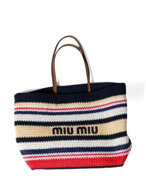 Miu Miu raffia-effect woven tote bag - Blue