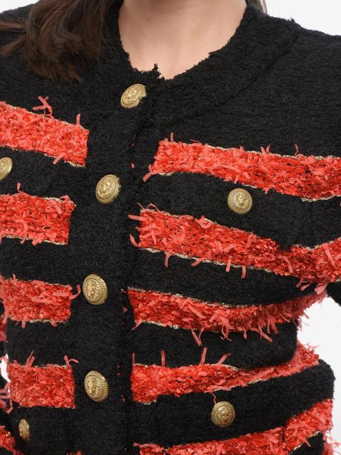 Balmain striped button-embellished cardigan - Red