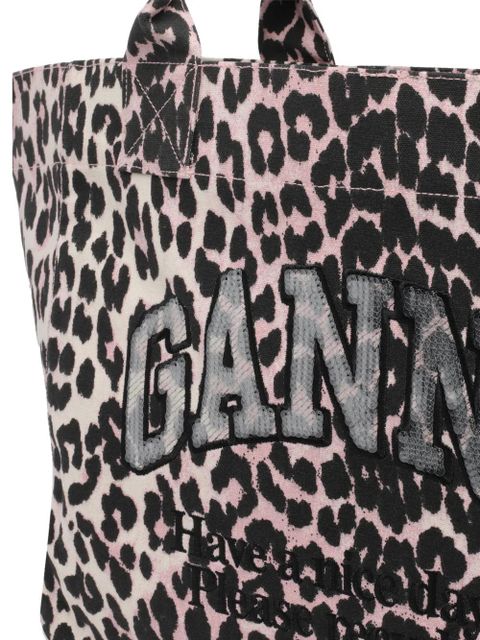 GANNI logo-print leopard-pattern tote bag - Pink