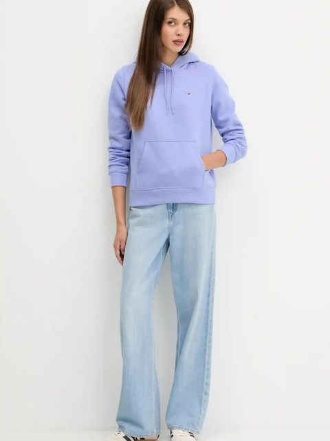 Tommy Jeans bluza damska kolor zielony z kapturem gładka DW0DW19958