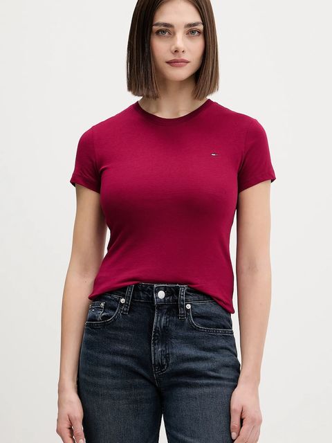 Tommy Jeans t-shirt bawełniany damski kolor bordowy DW0DW20459 - zdjęcie produktu nr 1
