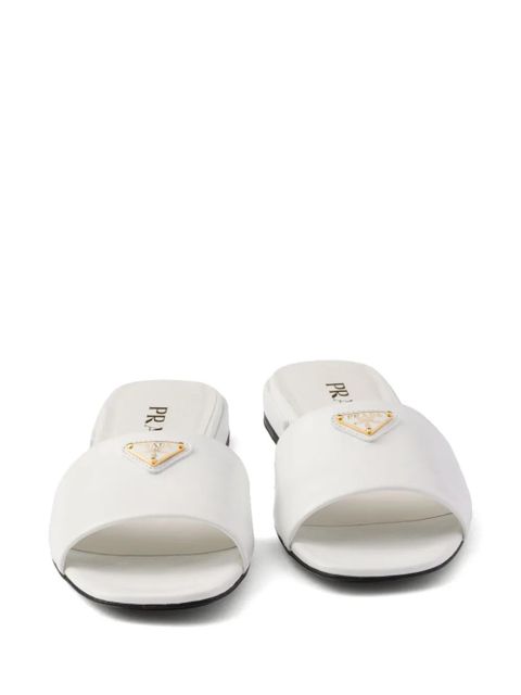 Prada Saffiano patent leather slides - White