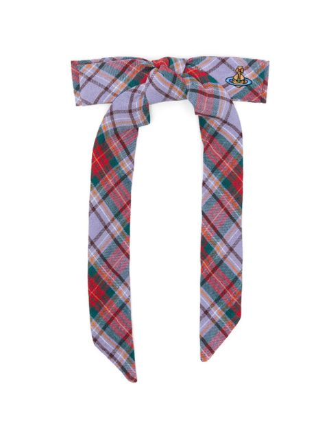 Vivienne Westwood tartan-pattern orb-detail hair clip - Purple - zdjęcie produktu nr 1