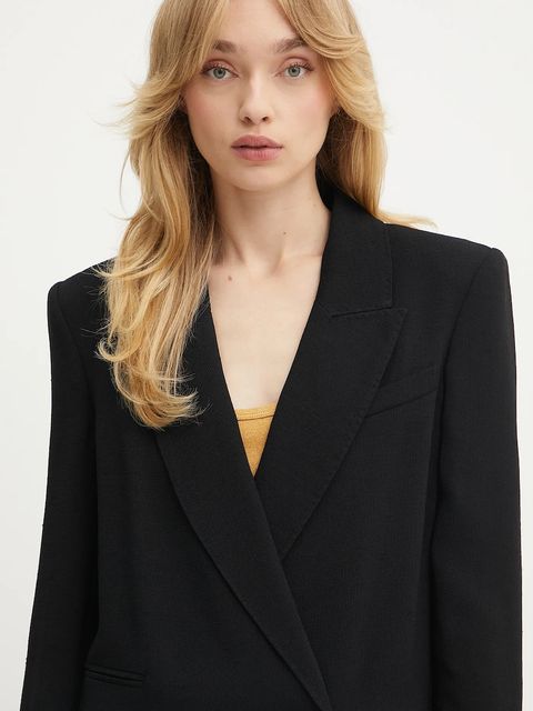 Marciano by Guess marynarka ARIANA kolor czarny dwurzędowa gładka 5YGN15 7341A