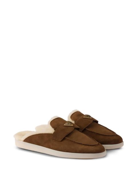 Prada slip-on shearling mules - Brown - zdjęcie produktu nr 2