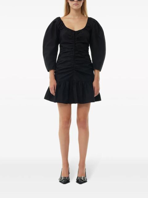 GANNI gathered U-neck minidress - Black