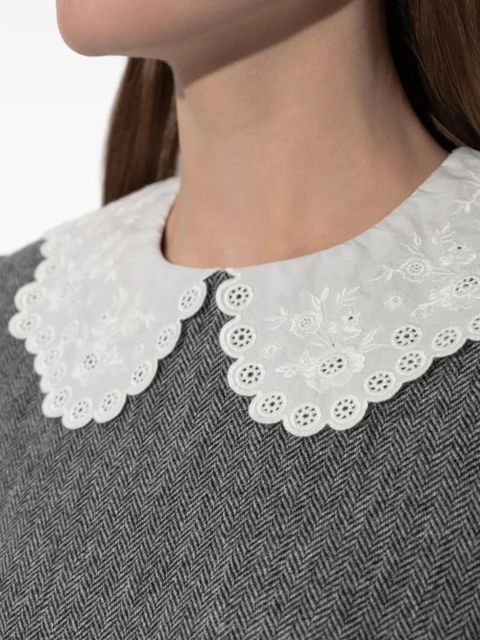 Self-Portrait Herringbone lace collar mini dress - Grey