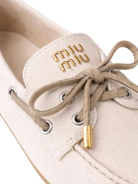 Miu Miu logo-embroidered lace-up loafers - Neutrals