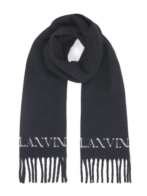 Lanvin jacquard logo motif fringed scarf - Black