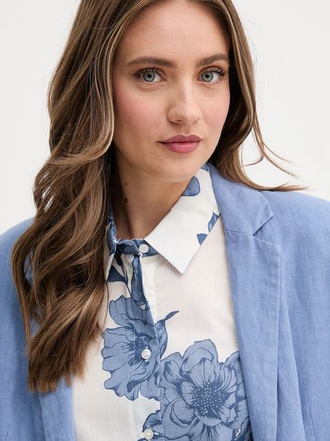 OUI marynarka lniana kolor niebieski jednorzędowa gładka 92927 - zdjęcie produktu nr 2