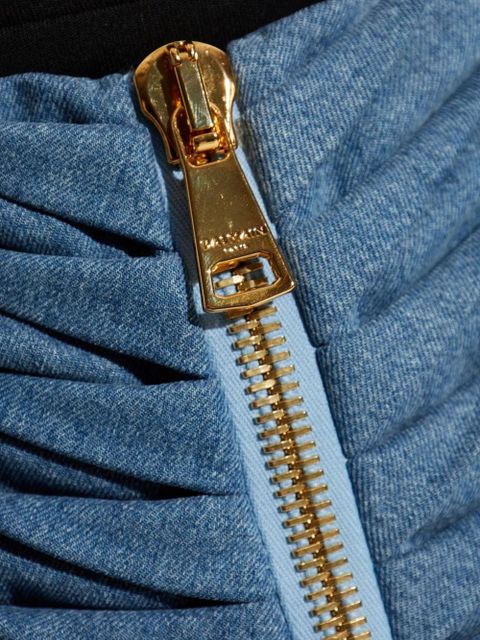 Balmain ruched zip mini skirt - Blue