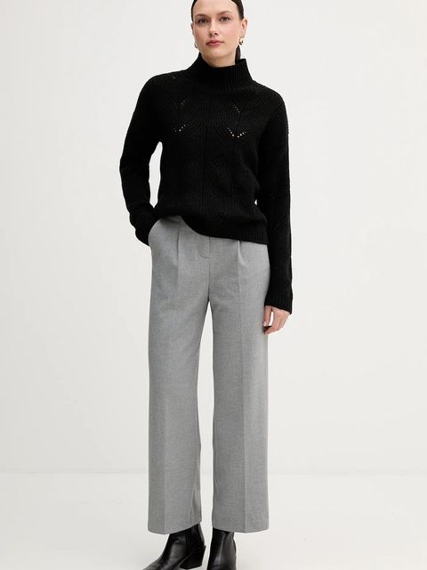 United Colors of Benetton sweter z dodatkiem wełny damski kolor czarny lekki z półgolfem 1FDFD10F2