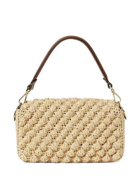 FENDI medium Baguette hazelnut-stitch raffia shoulder bag - Neutrals - zdjęcie produktu nr 2