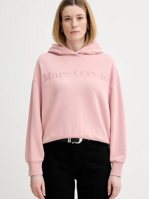 Marc O'Polo bluza bawełniana damska kolor różowy z kapturem z aplikacją 600407354165 - zdjęcie produktu nr 1