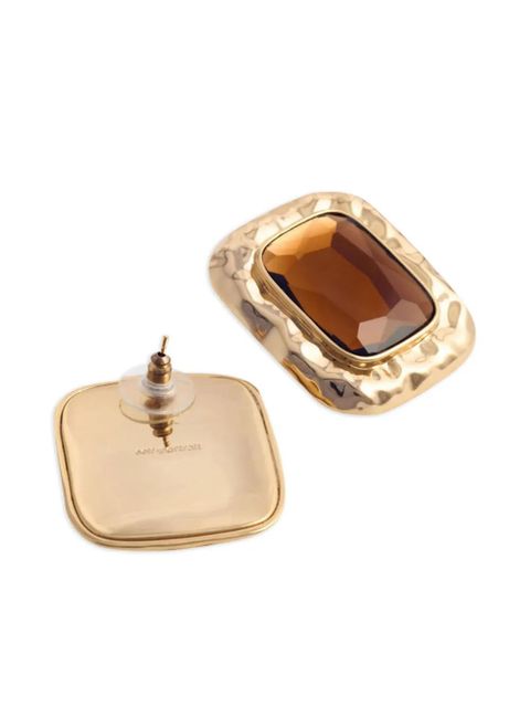 Self-Portrait amber-stone hammered earrings - Brown