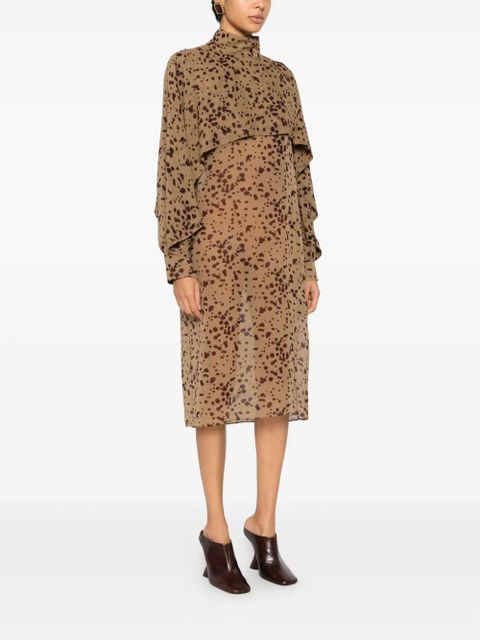 Ferragamo ruffled printed midi dress - Brown