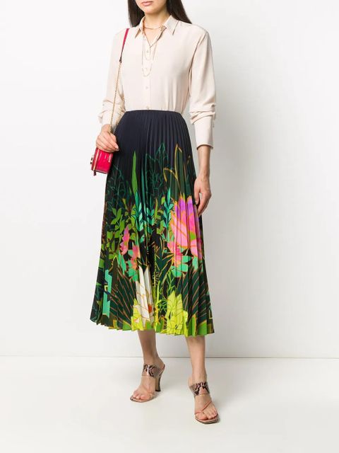 Valentino Garavani pleated floral-print skirt - Blue