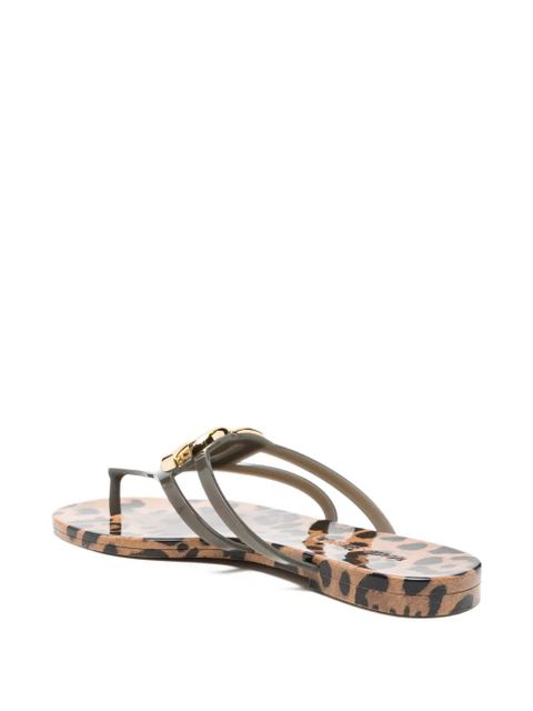 Dolce & Gabbana leopard-print logo flip-flops - Grey