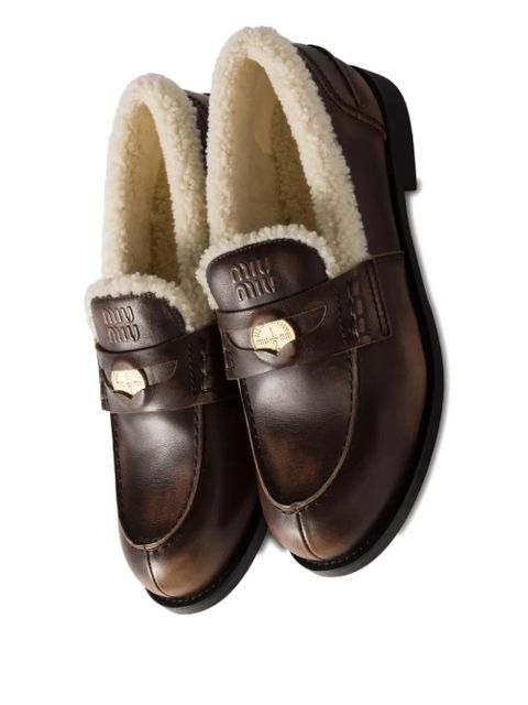 Miu Miu saddle-strap leather loafers - Brown