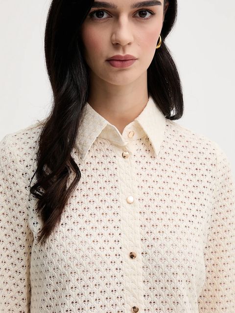 Marc Aurel koszula damska kolor beżowy regular z kołnierzykiem klasycznym 6327-7000-93428