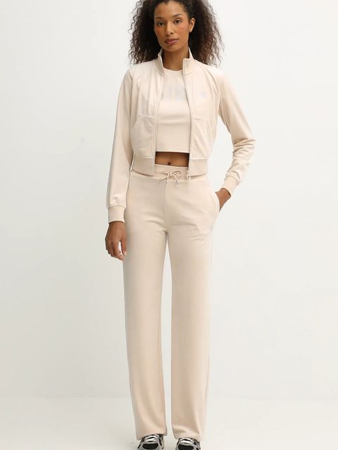 Guess bluza welurowa COUTURE damska kolor beżowy gładka V3BQ22 K0232