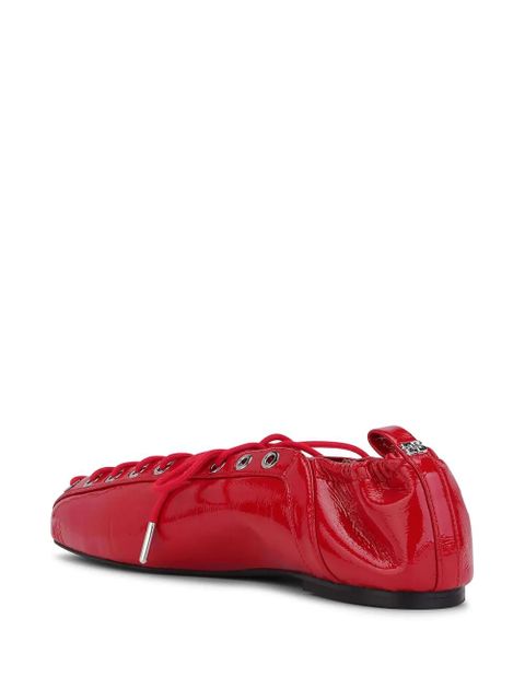 GANNI lace-up leather ballerina shoes - Red