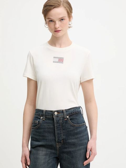 Tommy Jeans t-shirt bawełniany damski kolor beżowy DW0DW21965