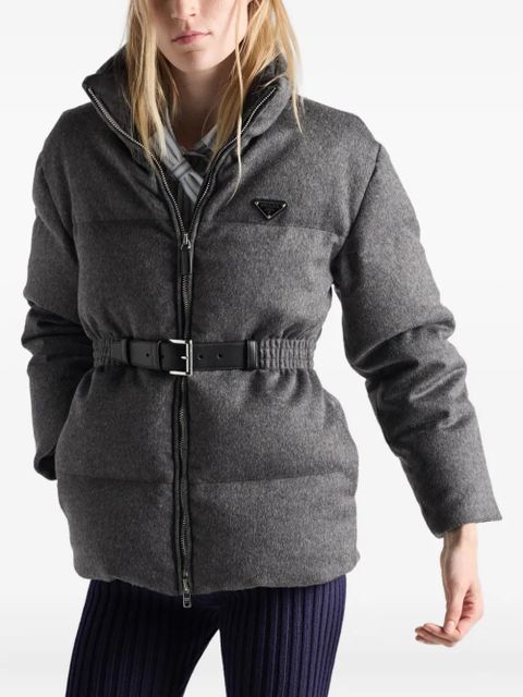 Prada Loden triangle-logo belted puffer jacket - Grey - zdjęcie produktu nr 2