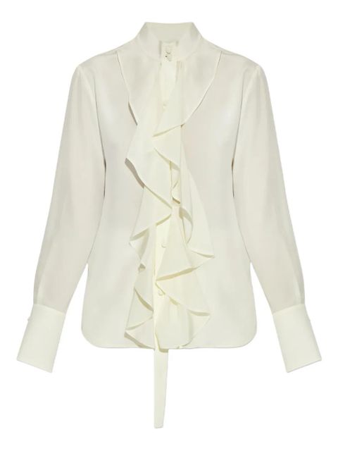 Alexander McQueen ruffled silk top - Neutrals - zdjęcie produktu nr 1