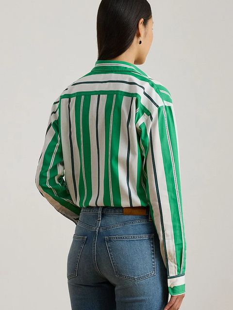 Lauren Ralph Lauren koszula bawełniana damska kolor zielony relaxed z kołnierzykiem klasycznym 200P03666 - zdjęcie produktu nr 2