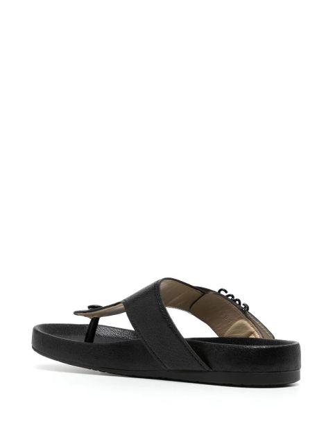 LOEWE logo-plaque leather flip flops - Black