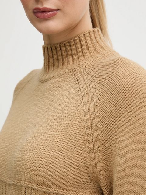 United Colors of Benetton sweter z dodatkiem wełny damski kolor beżowy z półgolfem 191VD204A