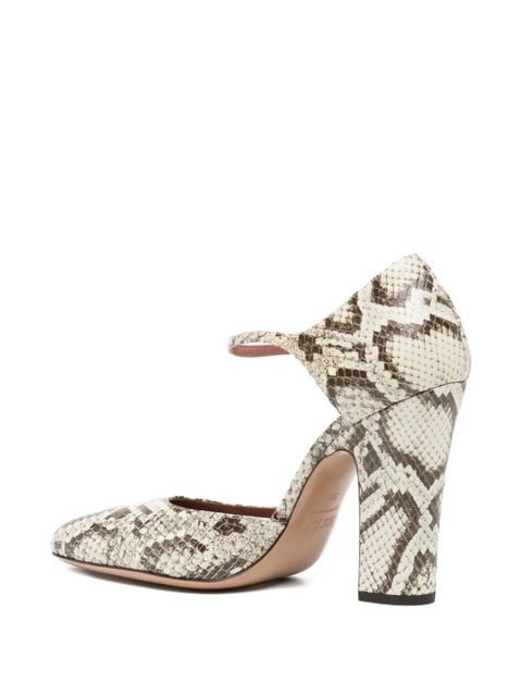 Paris Texas 100mm python-print ankle-strap pumps - Neutrals