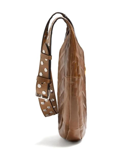 Valentino Garavani chevron-pattern stud-detail shoulder bag - Brown