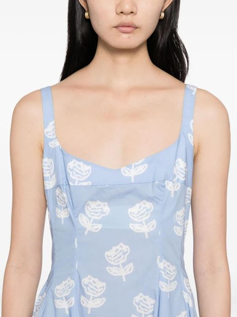 Marni sprayed roses-print poplin dress - Blue
