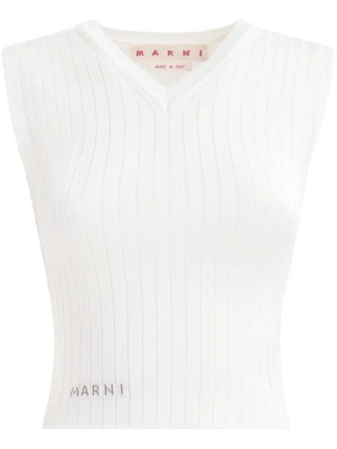 Marni logo-appliqué ribbed-knit vest - White