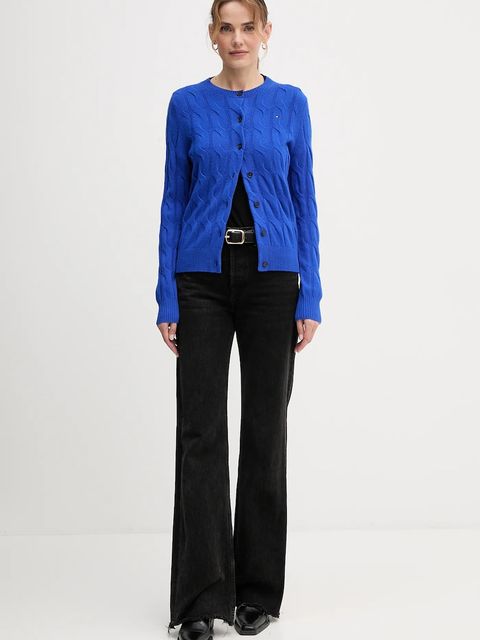 Tommy Hilfiger kardigan wełniany damski kolor niebieski WW0WW47463 - zdjęcie produktu nr 2