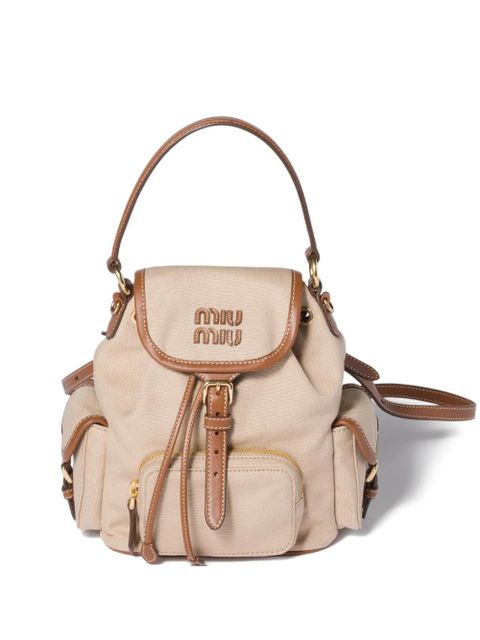 Miu Miu flap leather canvas backpack - Neutrals - zdjęcie produktu nr 1